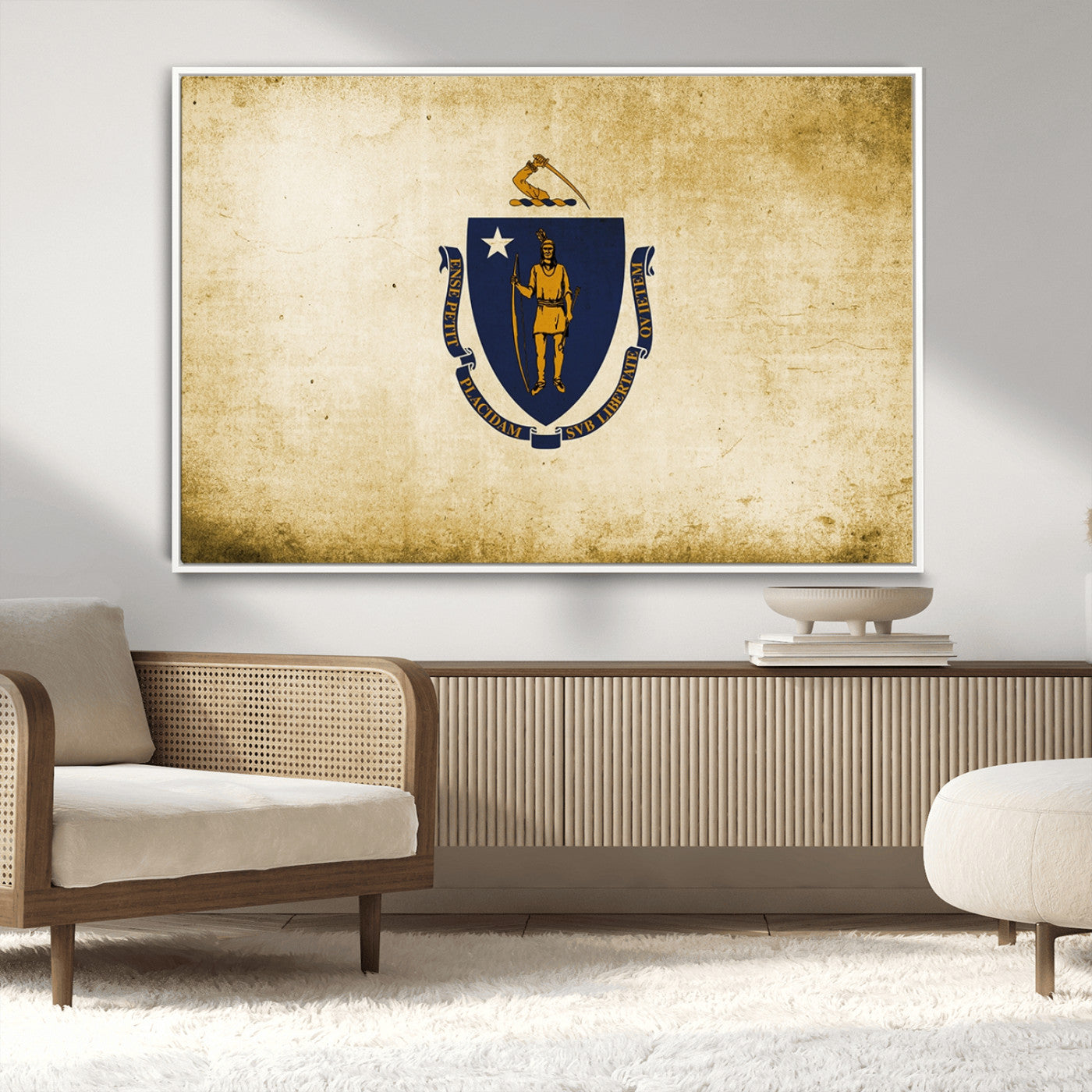 -Massachusetts Flag Wall Art Canvas Print