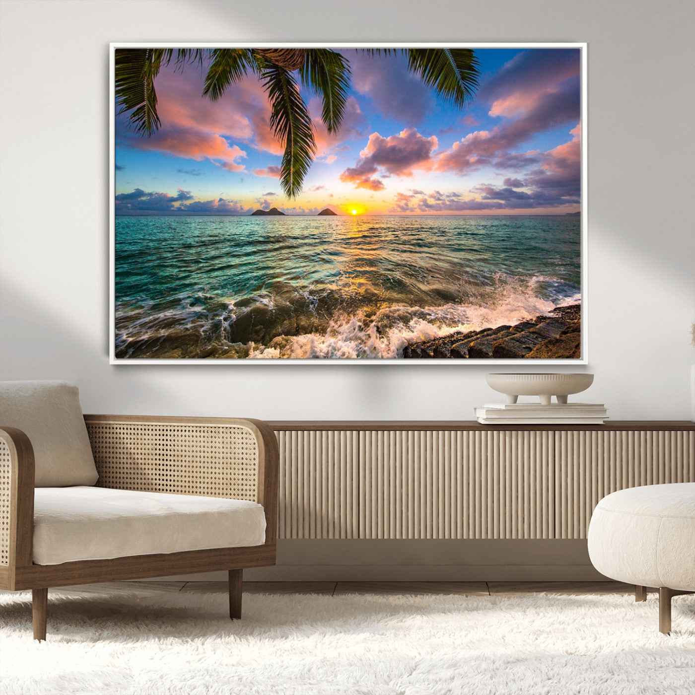 -Framed Tropical Sunset Art Canvas Print
