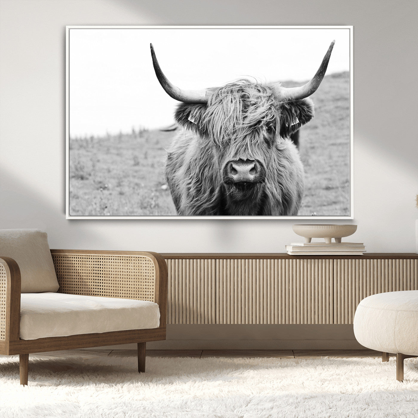 -Newfoundland Cow Art Wall Art, Black White Cow Art Wall Art Canvas Print
