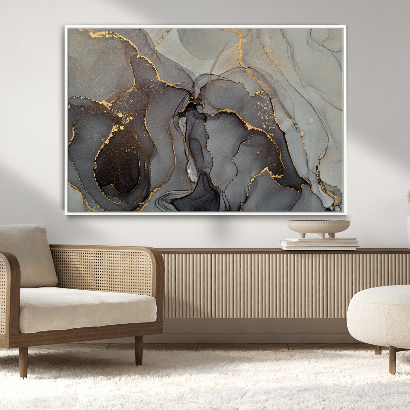 -Gray Marble Fluid Wall Art – Modern Abstract Canvas Print with Elegant Flowing Patterns, Minimalist Luxury Decor for Living Room, Office, or Bedroom