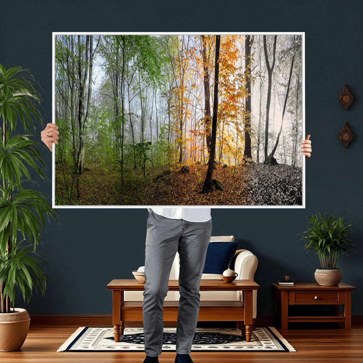 95317-MGV-CV-36X24 - Four Seasons Wall Art Forest Canvas Print – Triptych Seasonal Nature Print – Landscape Decor for Living Room
