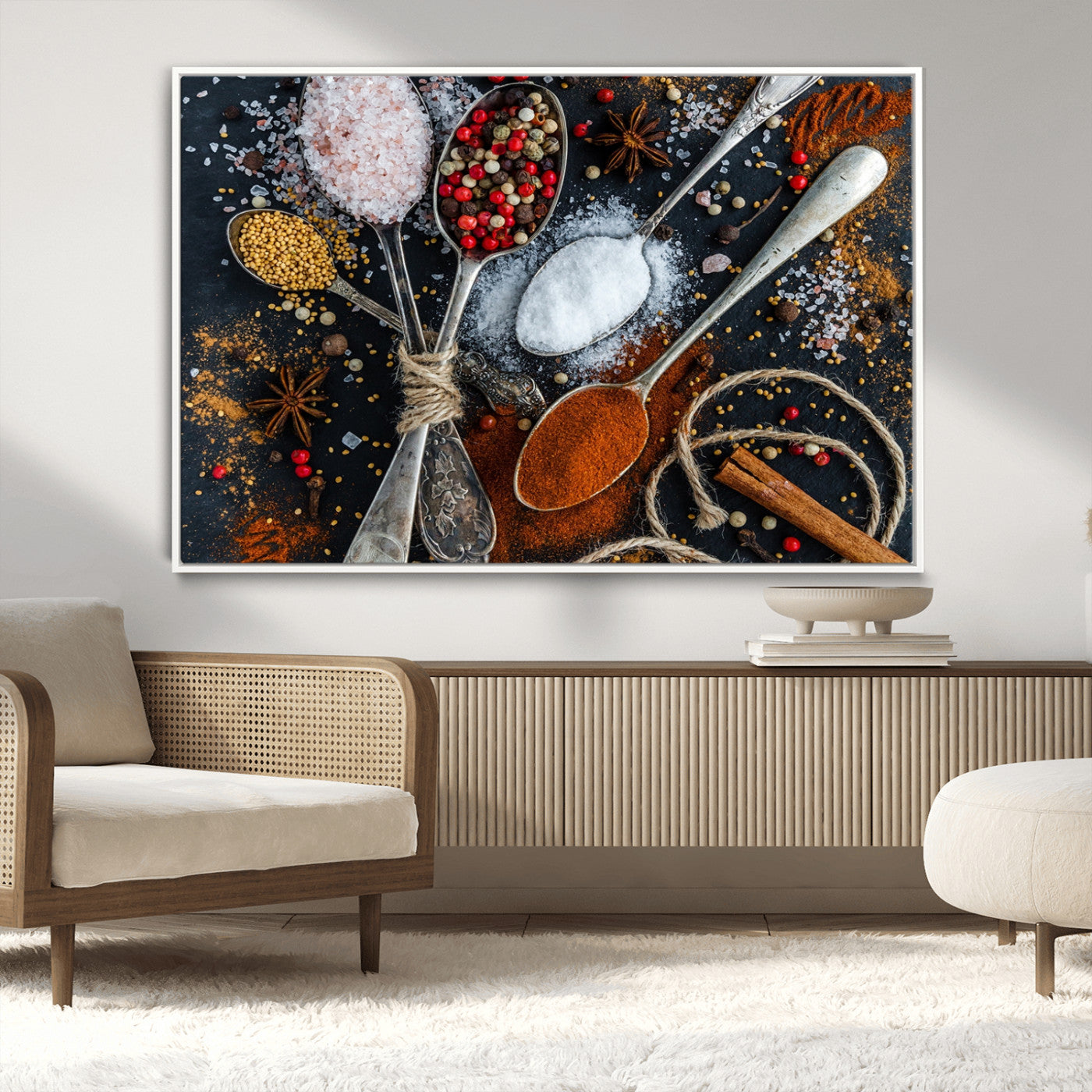 -Spices and Seasonings Canvas Wall Art – Colorful Triptych Kitchen Decor – Culinary Art for Dining