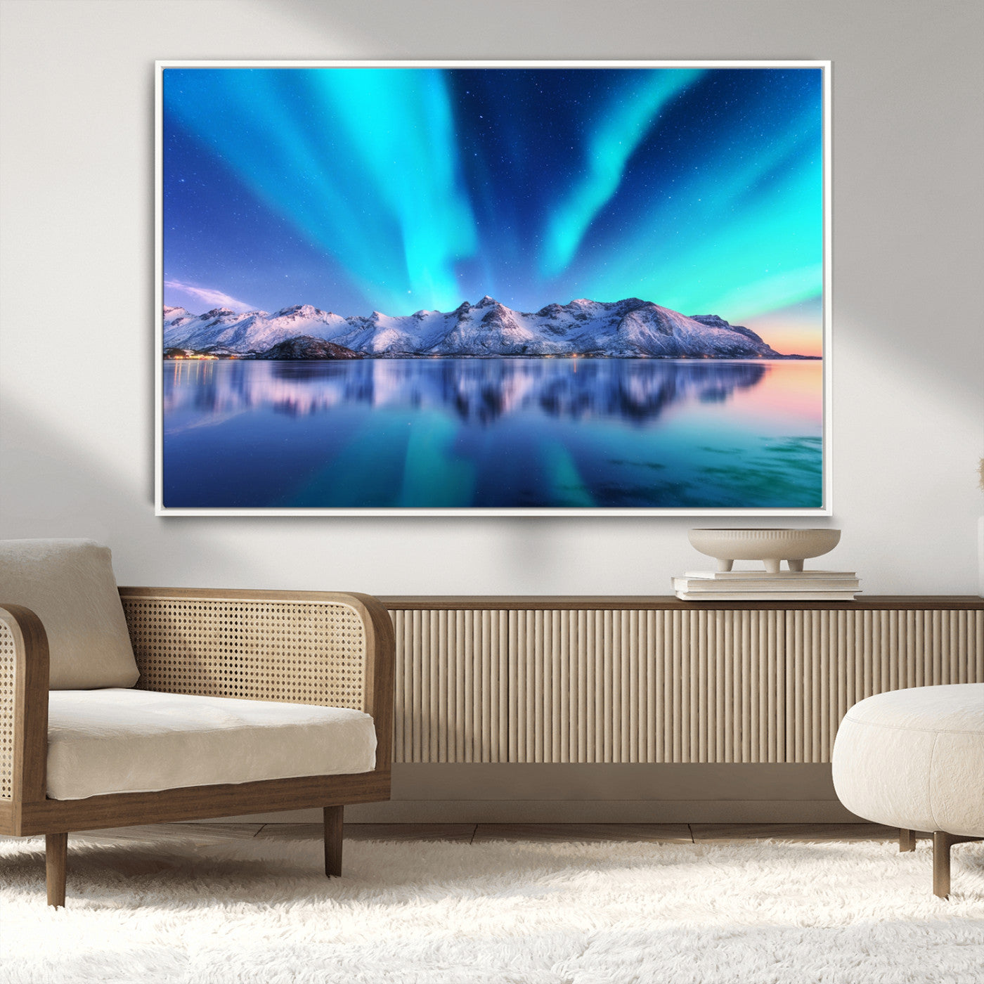 -Northern Lights above Mountain Wall Art, Northern Lights Wall Art Canvas Print