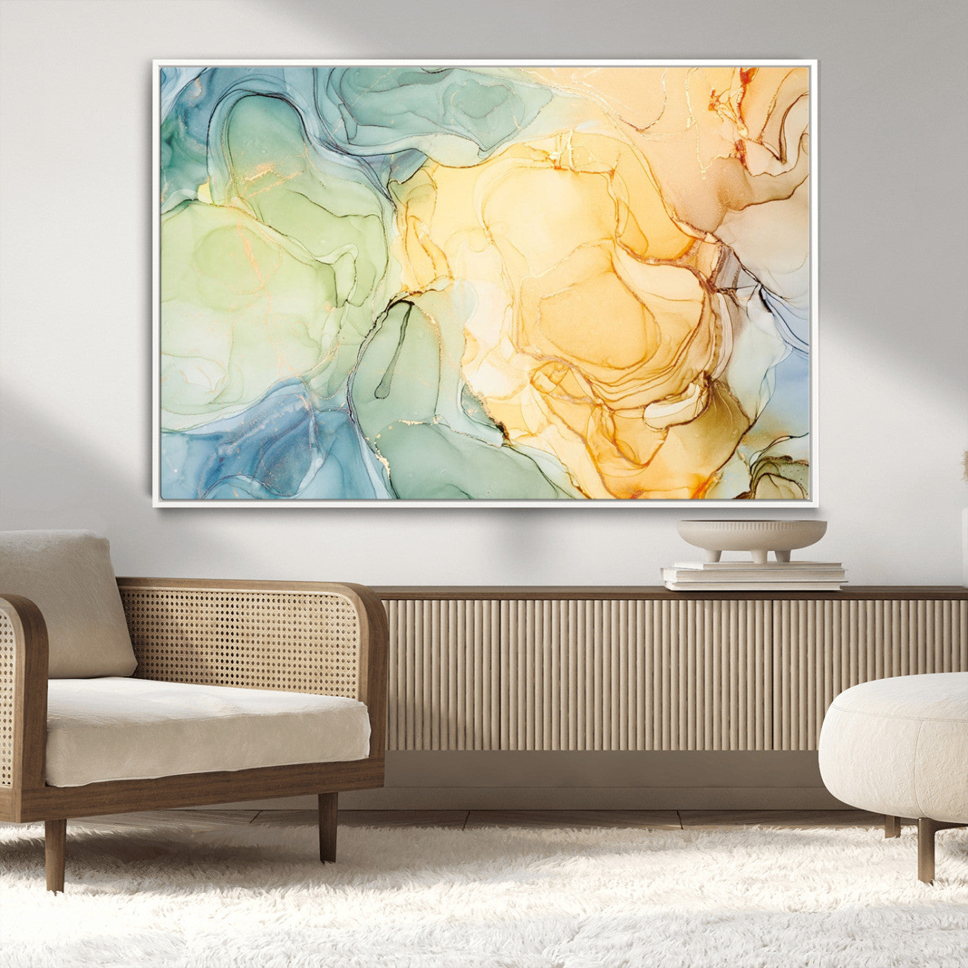 42195-MGV-CV-36X24-Green and Yellow Marble Fluid Effect Wall Art, Green and Yellow Marble Canvas Wall Art Print