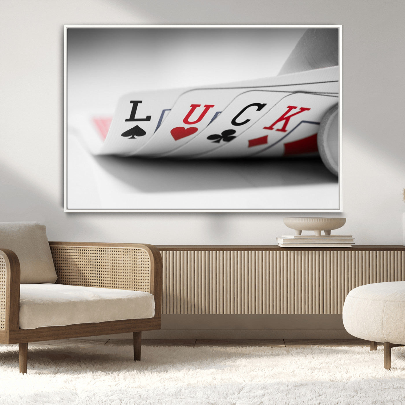 55160-MGV-FC-36X24_White-Framed Luck Poker Cards Canvas – Modern Triptych Wall Art, Ready to Hang for Game Rooms