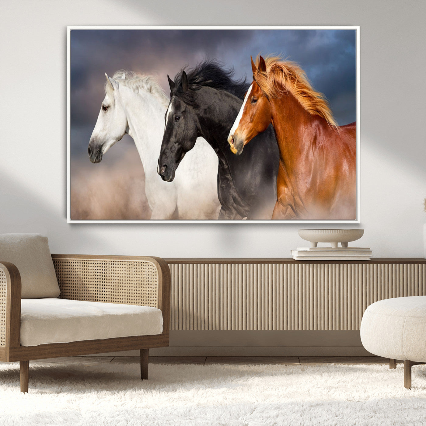 -Animal Wall Art Three Horses Farmhouse Art Canvas, Framed Three Horses Canvas Print