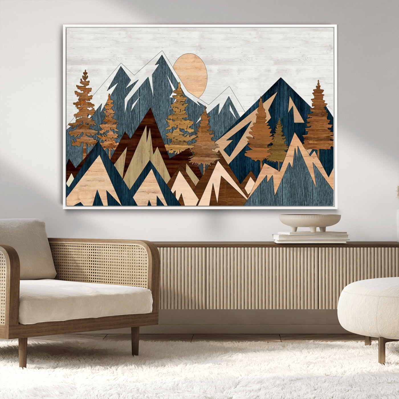 91467-MGV-CV-36X24-Abstract Wood Panel Effect Mountain Range Top Wall Art Canvas Print