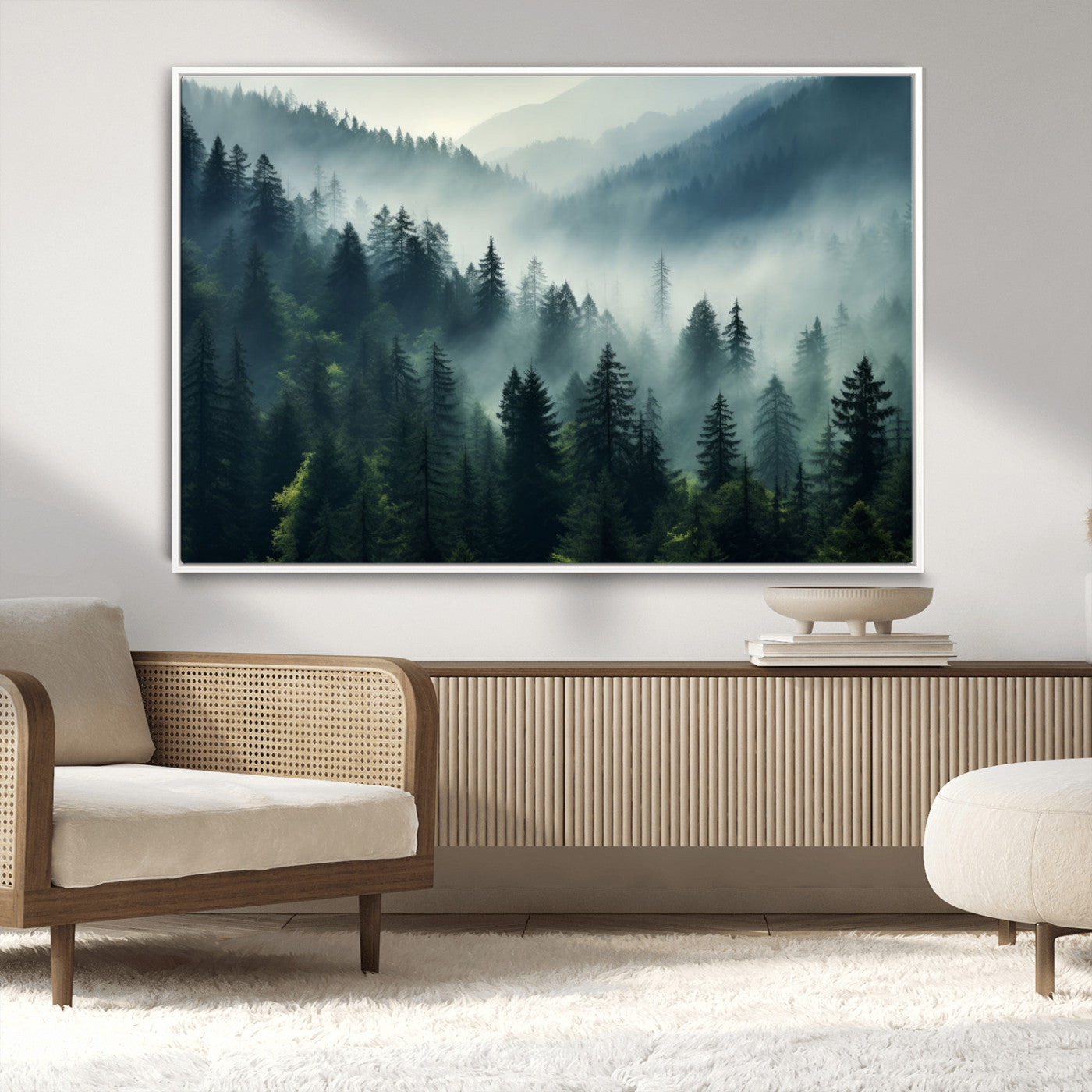 -Captivating Misty Forest Wall Art Premium Canvas Print a Foggy and Serene Atmosphere Art