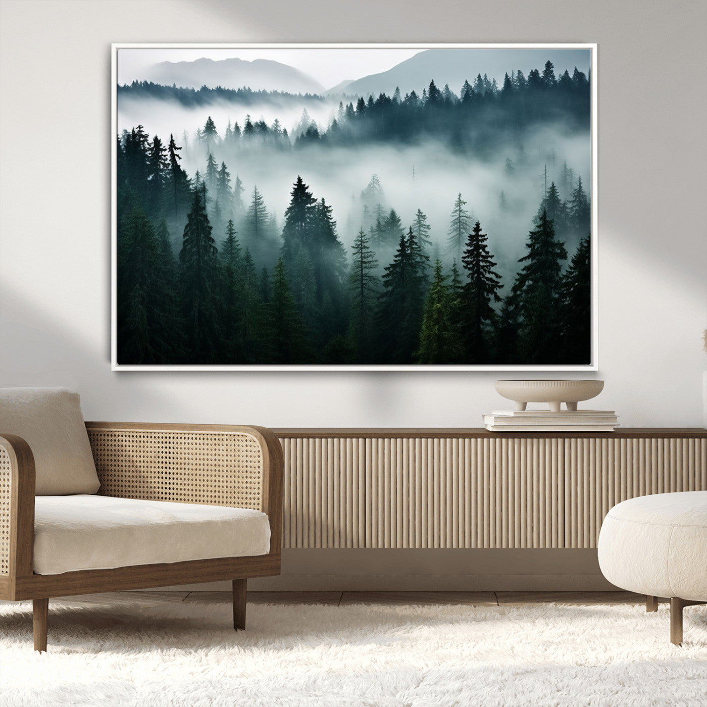 -Captivating Misty Forest Wall Art Canvas, Premium Canvas Print a Foggy and Serene Atmosphere