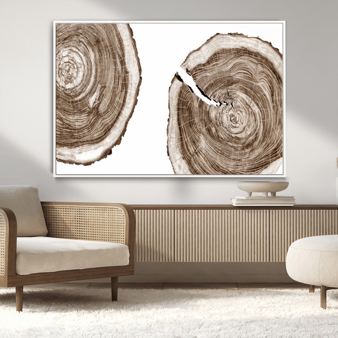 43743-MGV-FC-36X24_White-Wood Tree Ring Wall Art Canvas Prints, Tree Rings – Minimalist Black and White Wood Art | Triptych