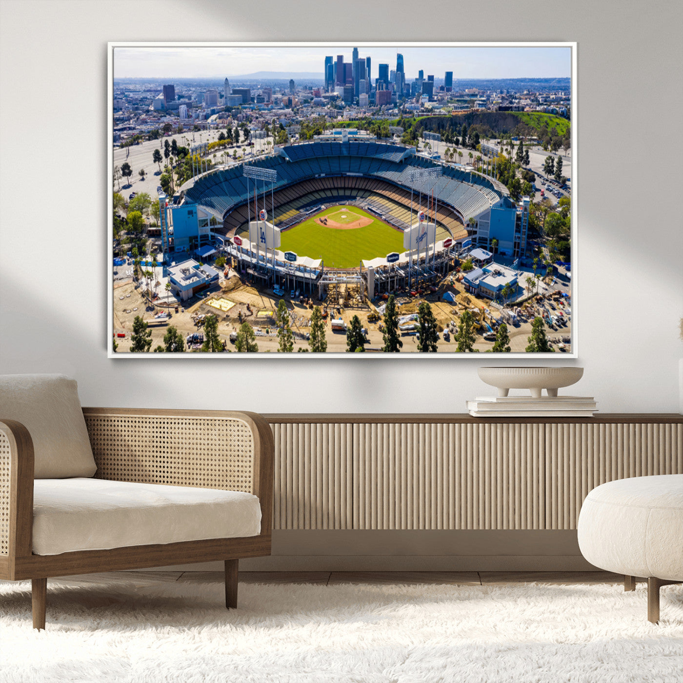 58596-MGV-CV-36X24-Los Angeles Dodgers Dodger Stadium Wall Art Canvas Print - MLB Baseball Stadium, Framed Los Angeles
