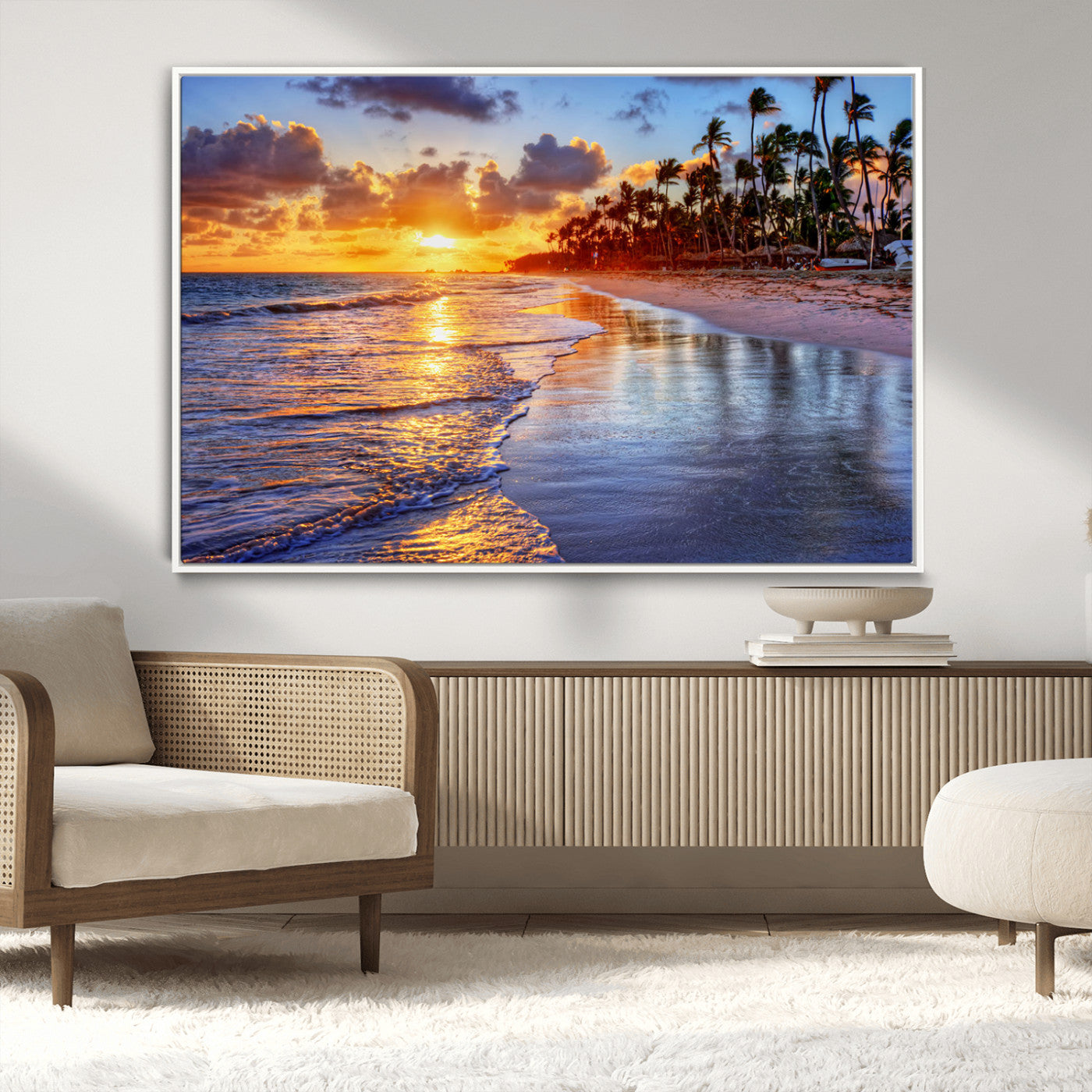 32177-MGV-CV-36X24-Serene Beach Sunset Wall Art Canvas- Coastal Seascape Print for Living Room or Bedroom, Ocean Waves