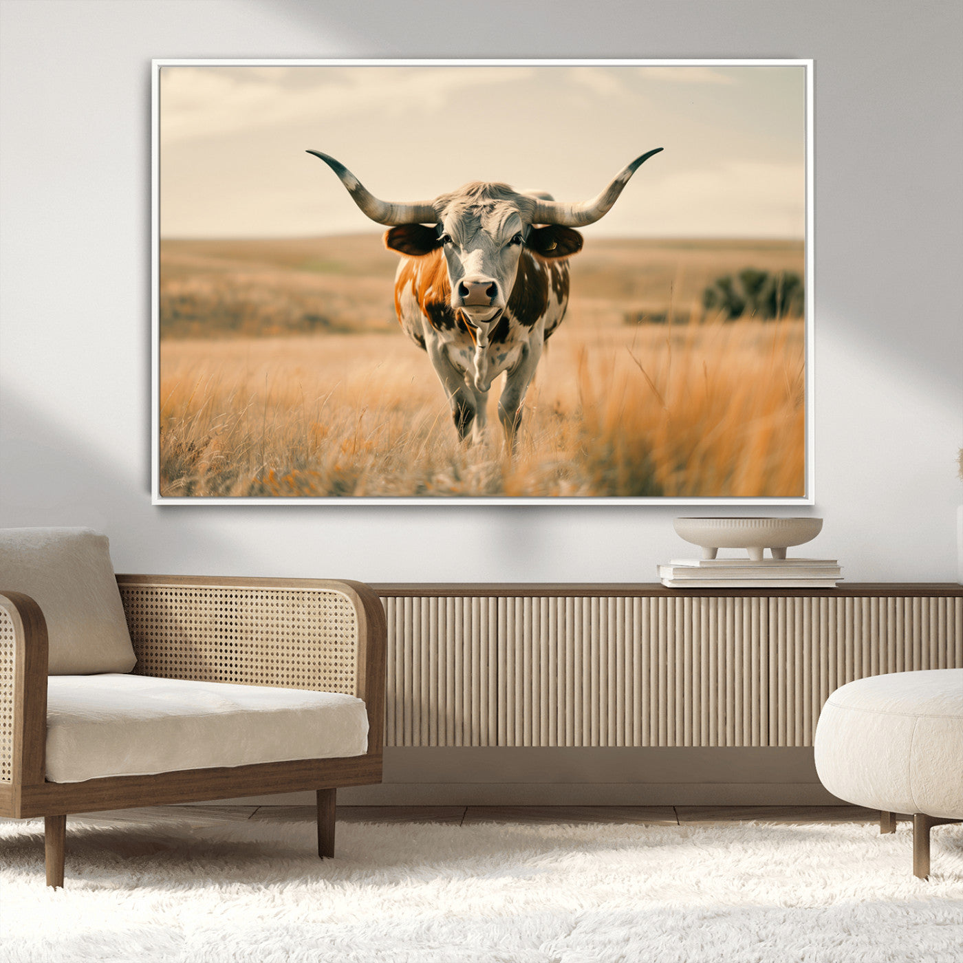 16580-MGV-CV-36X24-Texas Cow Longhorn Wall Art Canvas Print for Farm House Wall Decor, Farmhouse Cow Print Canvas Wall