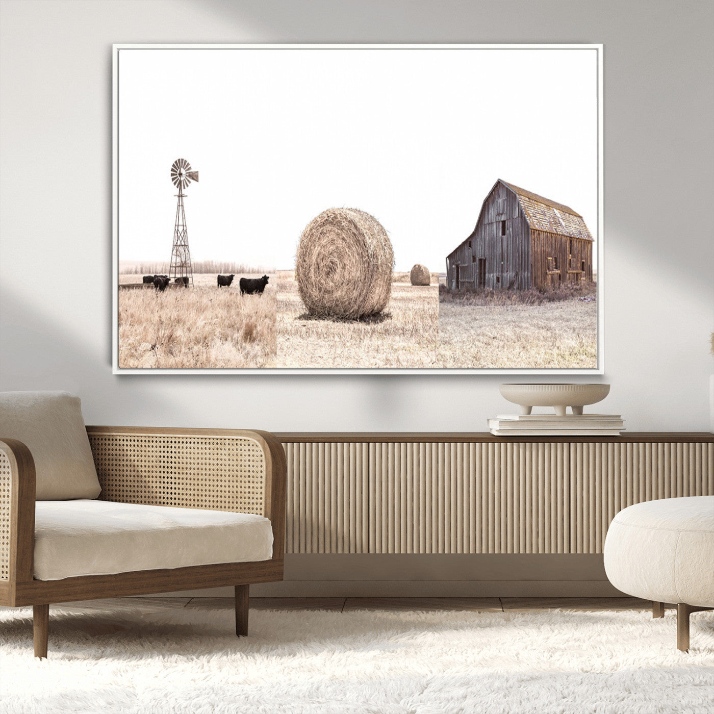 30918-MGV-CV-36X24-Rustic Farmhouse Wall Art Set of 3 – Country Barn and Wheat Field | Farm Prints for Country Home and