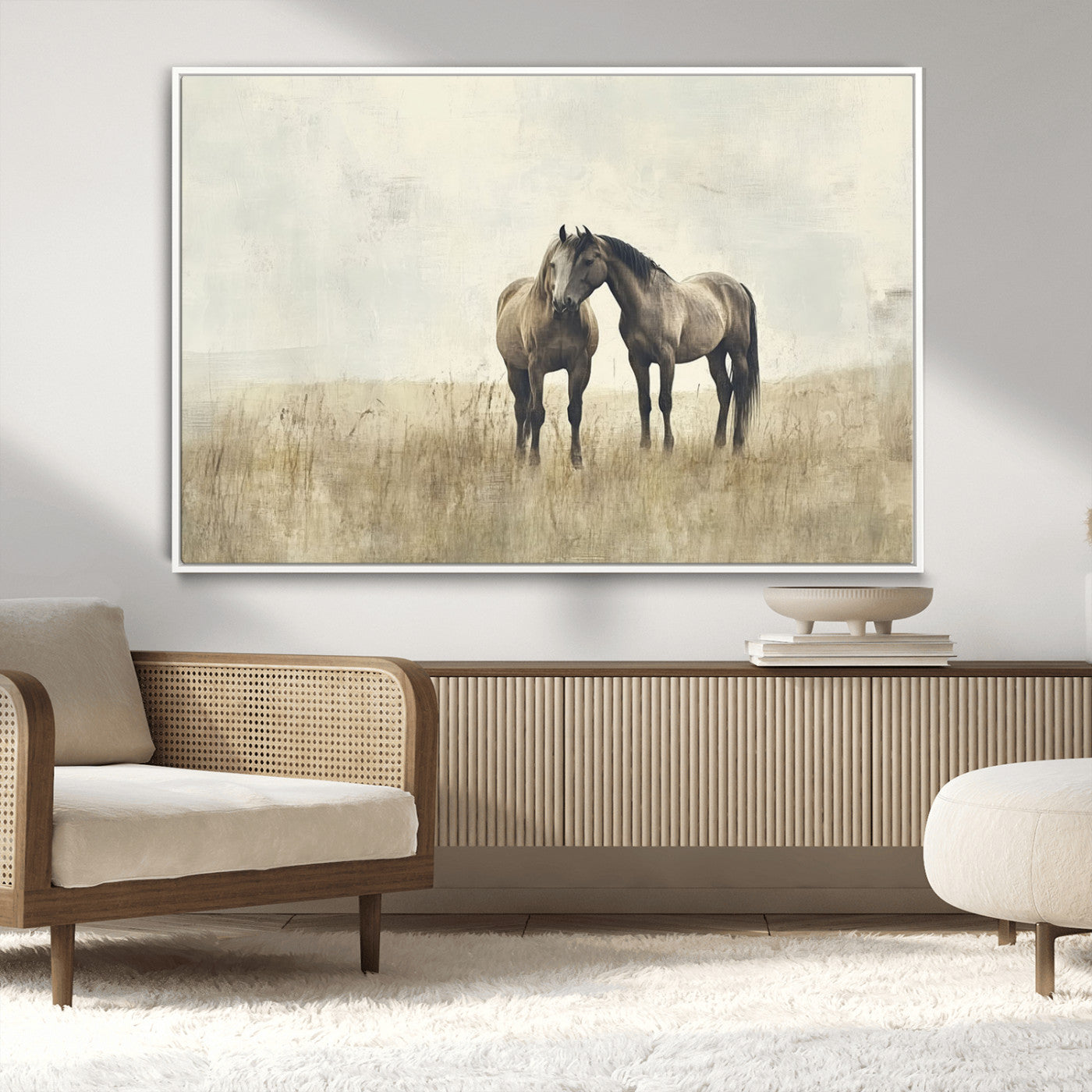 -Chines Style Grunge Horses Wall Art Canvas Print