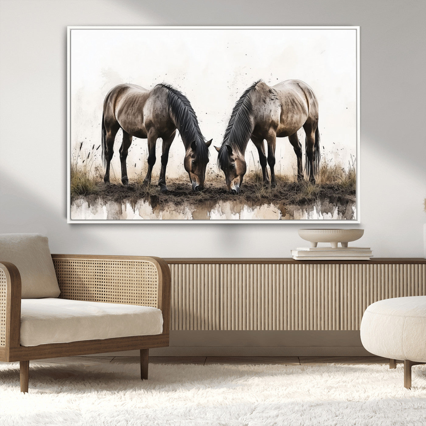 -Chines Ink Style Horses Wall Art Canvas Print