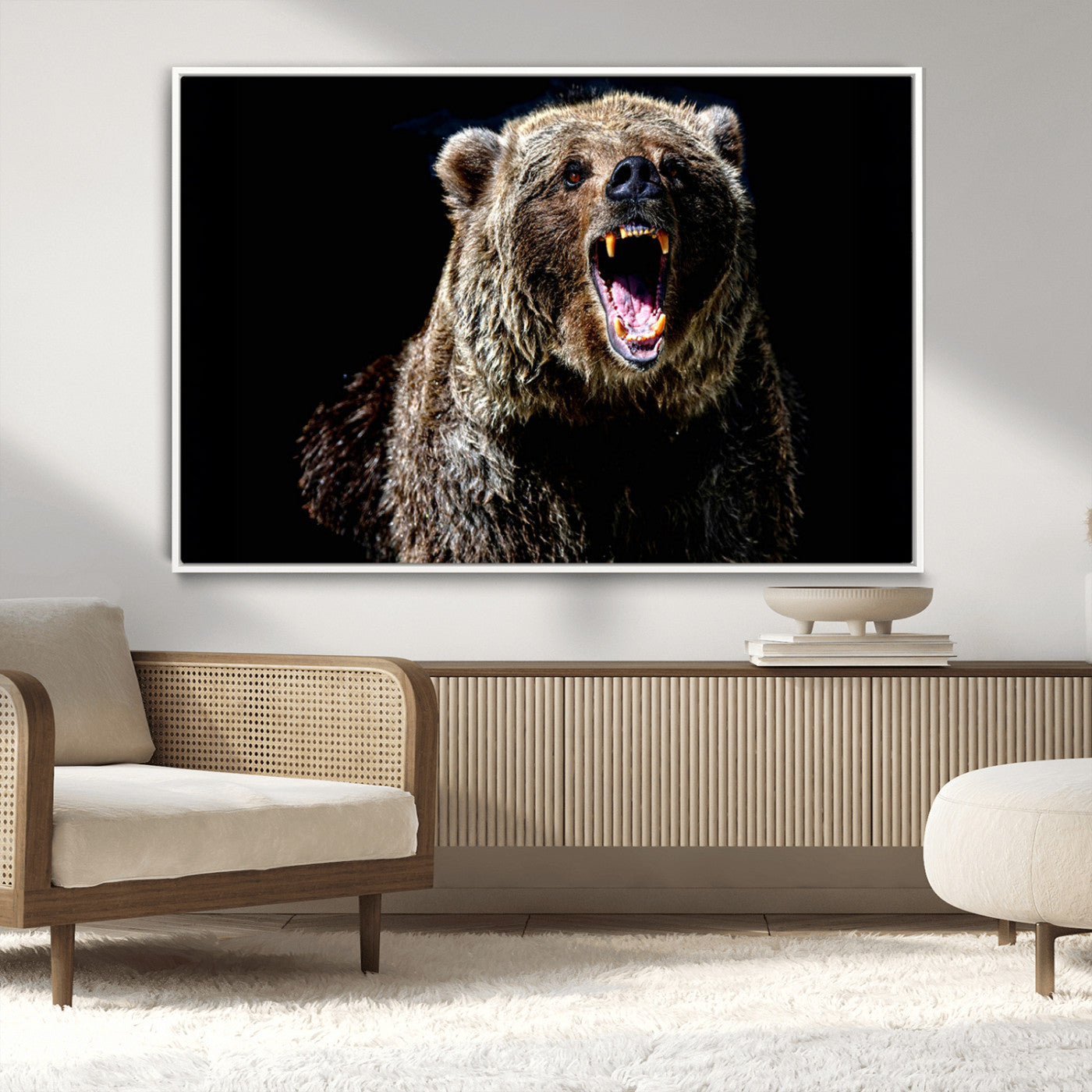 -Grizzly Bear Canvas Print | Wildlife Wall Art for Cabin Decor | Ready to Hang Framed