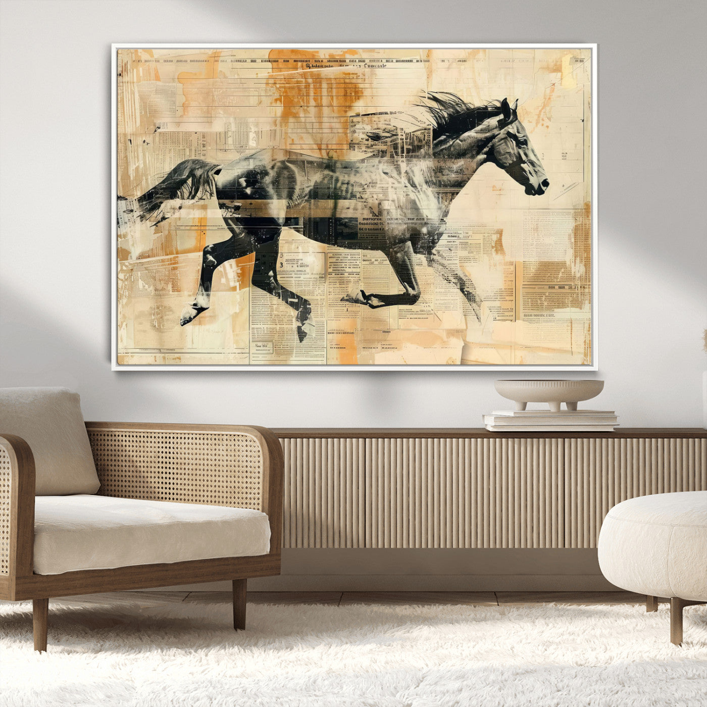 -Chines Style Running Horse Western Wall Art | Farmhouse Wall Decor | Ready to Hang Framed Canvas