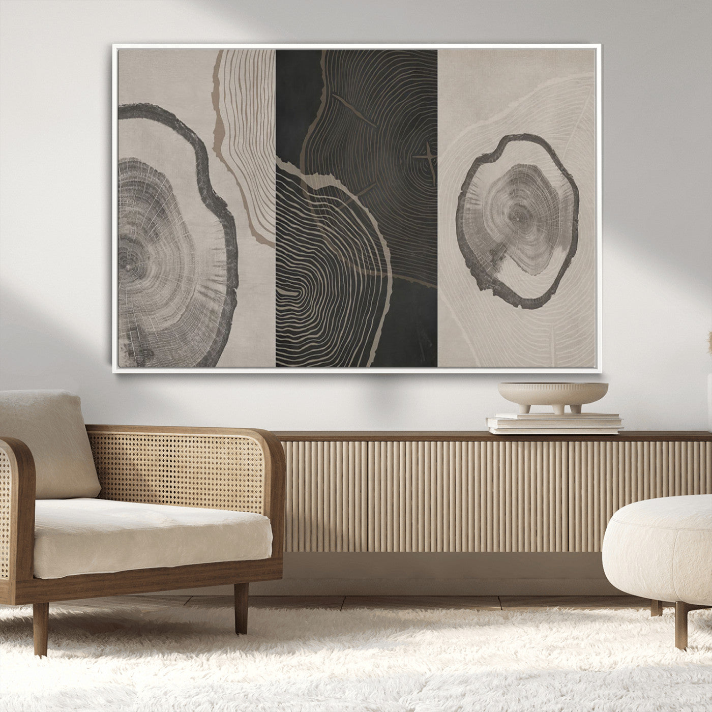 25407-MGV-CV-36X24-Modern Abstract Tree Ring Canvas Art Set | 3 Panel Large Tree Ring Design for Living Room, Office,