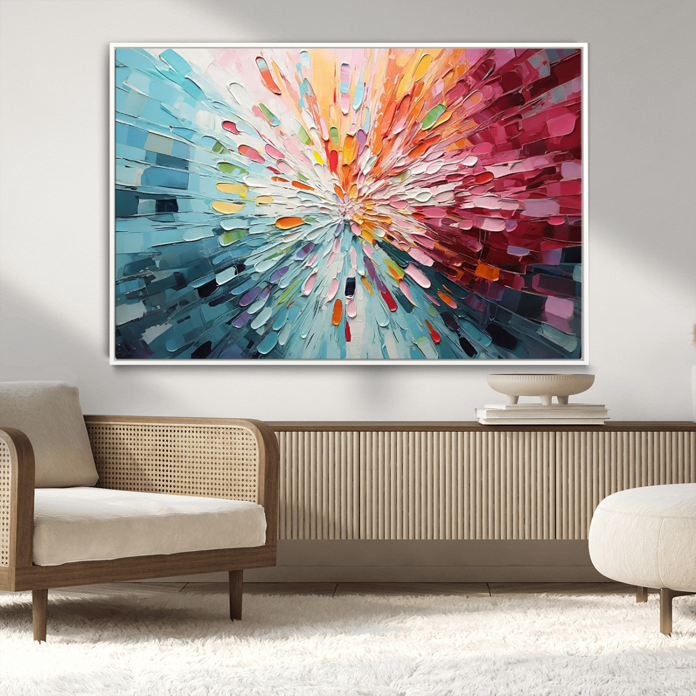 47065-MGV-CV-36X24-Radiant Bloom Abstract Floral Wall Art Canvas Print - Colorful Burst - Modern Living Room Decor -