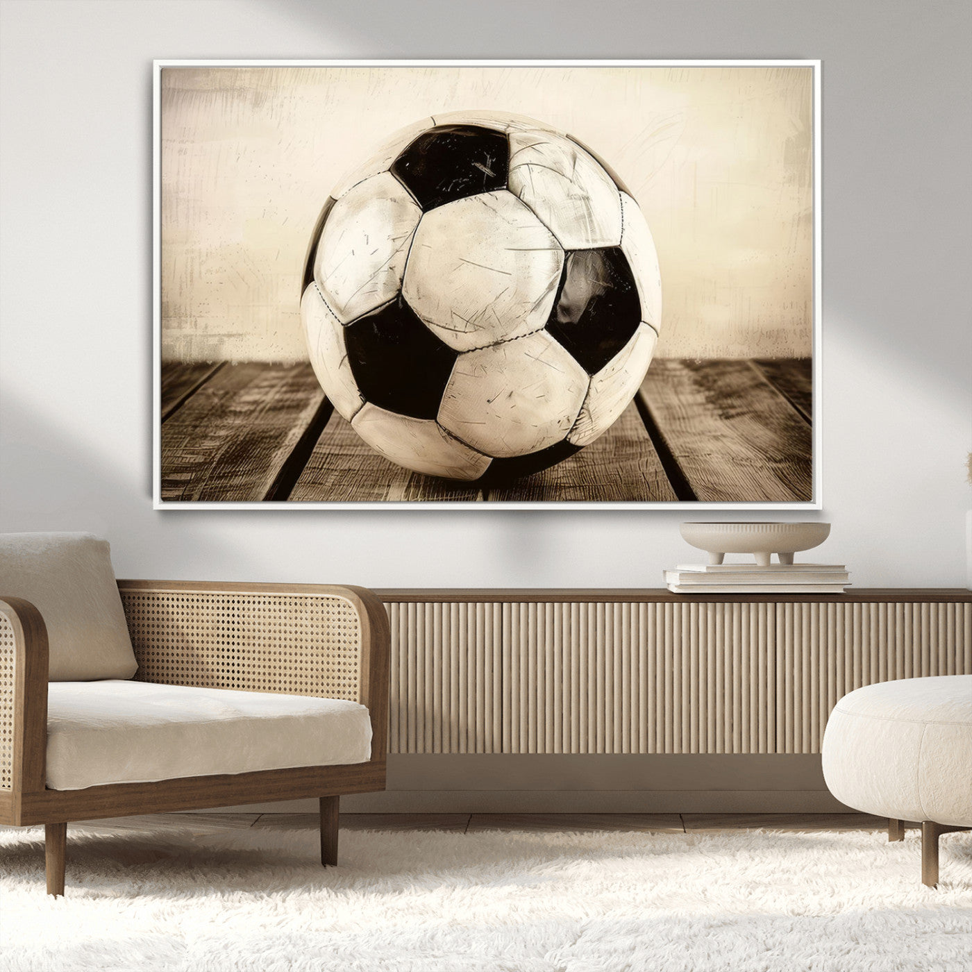 -Vintage Soccer Ball Wall Decor Canvas Art – 3-Panel Soccer Wall Decor, Framed and Ready to Hang