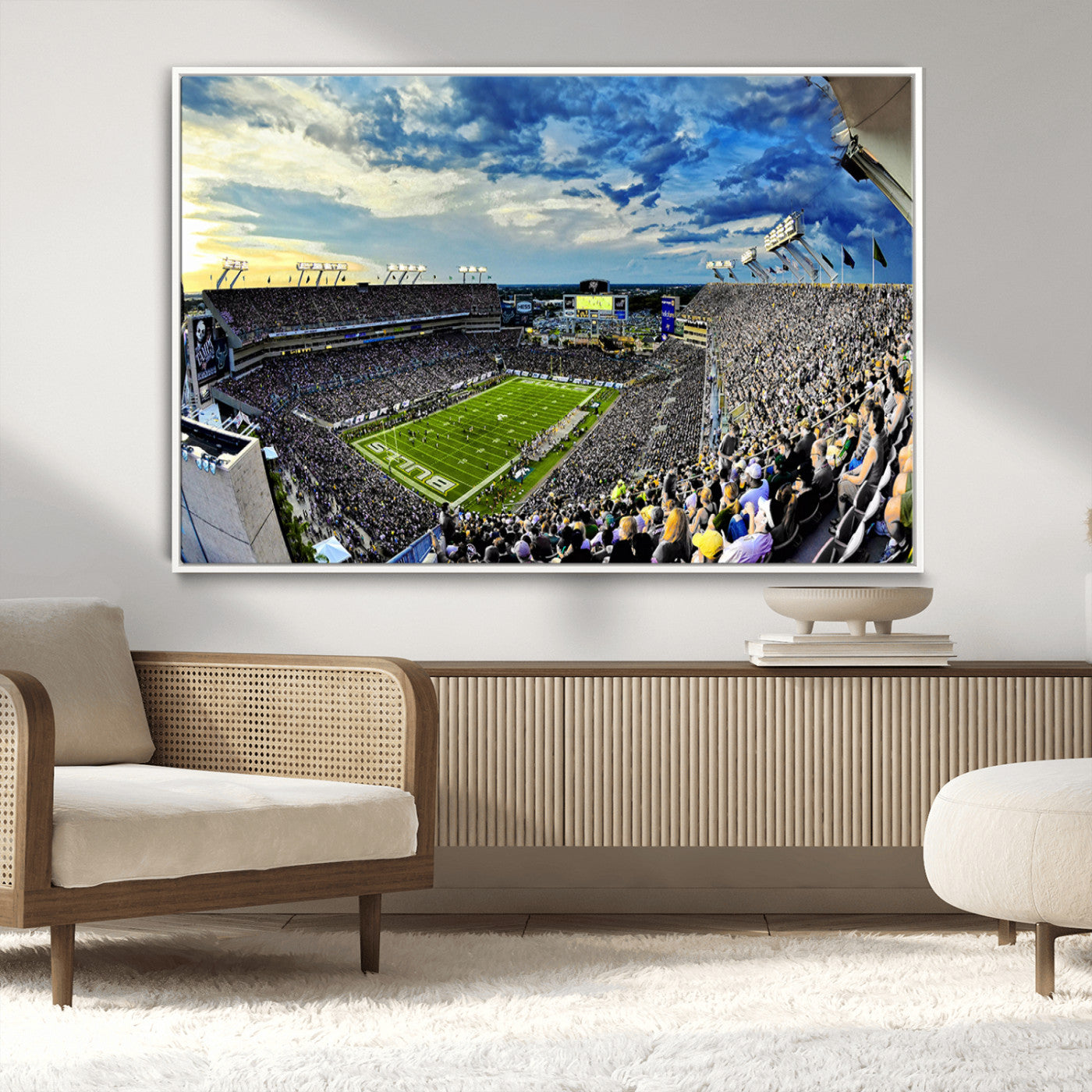 -Framed USF Bulls Football Team Print - Tampa Raymond James Stadium Wall Art Canvas Print