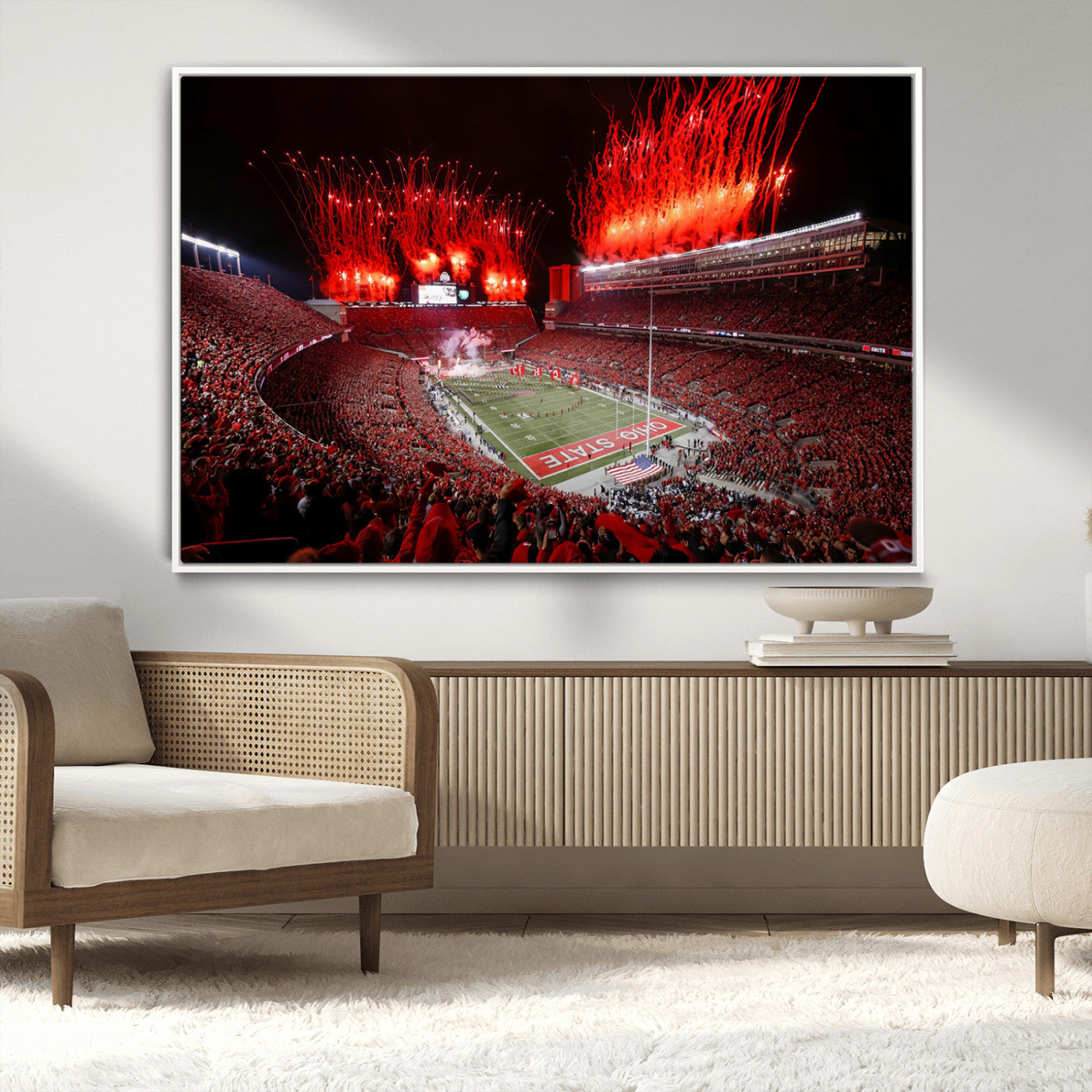 56909-MGV-CV-36X24-Ohio State University Buckeyes Football Team Print - Columbus Ohio Stadium Wall Art Canvas Print