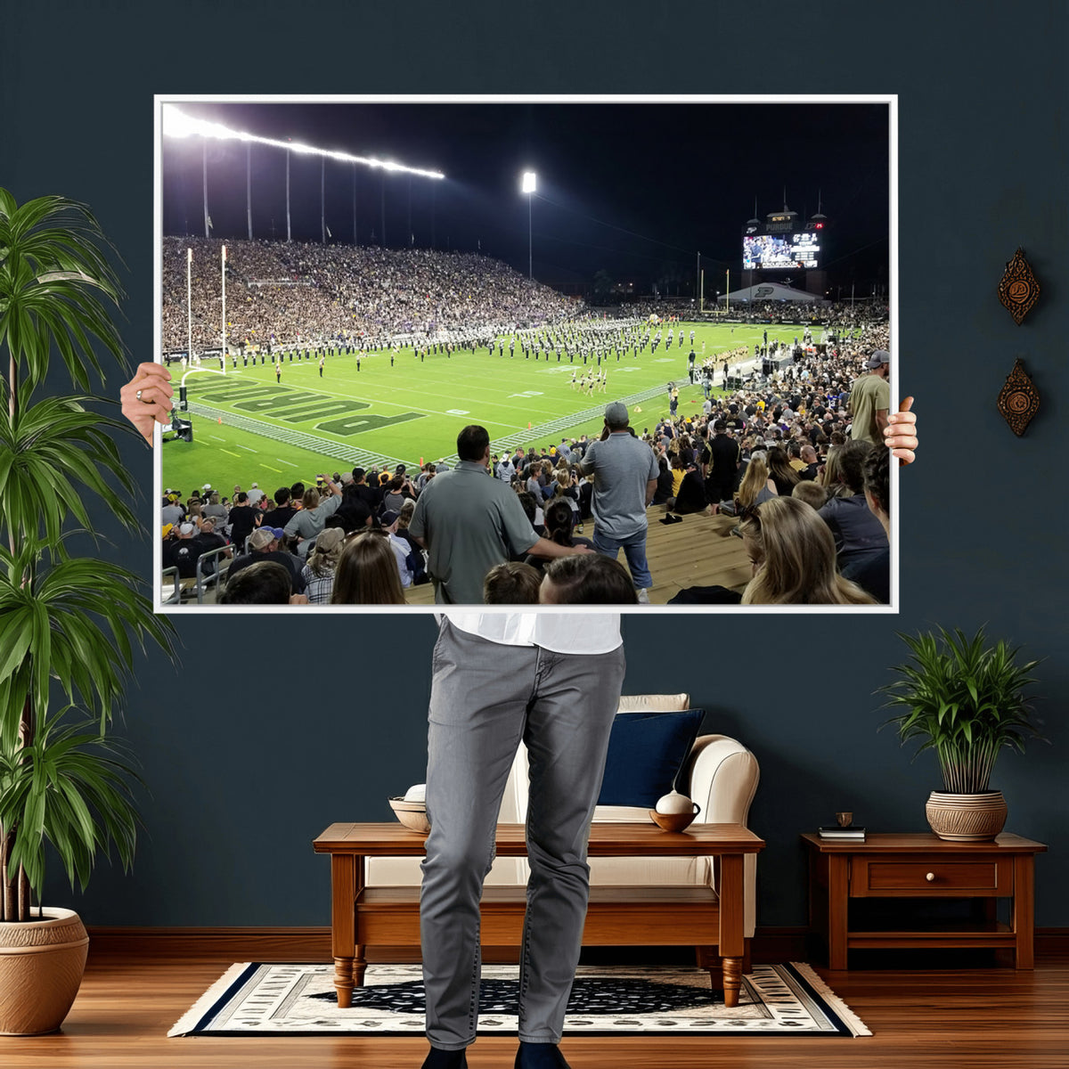 56796-PAN-FL-20X10 - Purdue University Boilermakers Football Team Print - West Lafayette Ross-Ade Stadium Wall Art Canvas