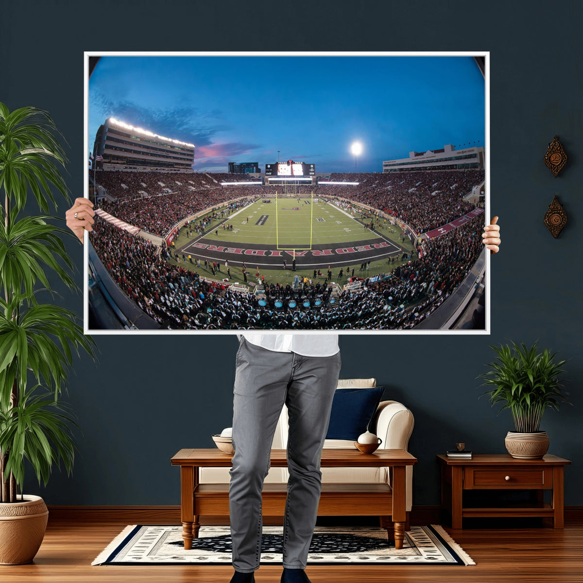 60763-PAN-FL-20X10 - Texas Tech Red Raiders Canvas, Framed Football Team Print - Lubbock Jones AT&T Stadium Wall Art