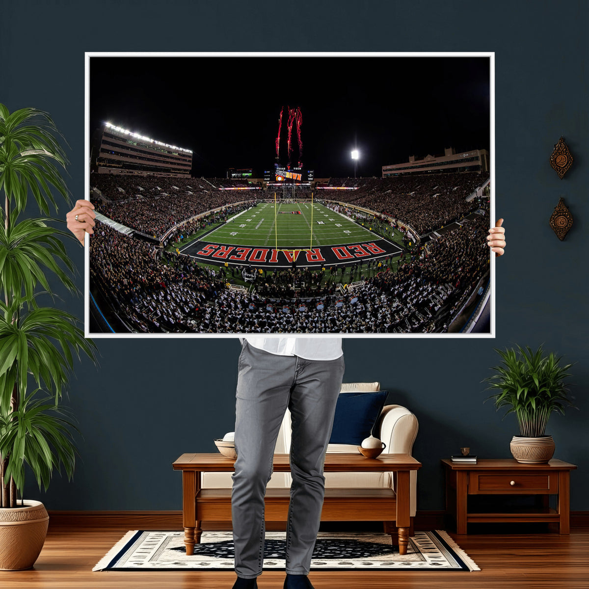 83122-PAN-FL-20X10 - Framed Texas Tech Red Raiders Stadium Canvas, Texas Tech Red Raiders Football Team Print - Lubbock