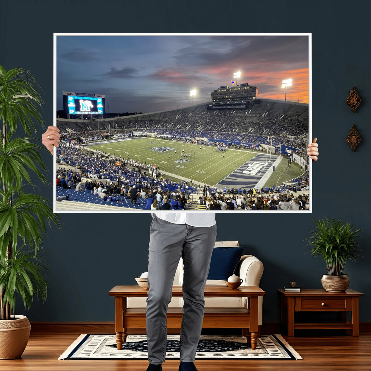 64409-PAN-FL-20X10 - Memphis Tigers Football Team Print - Memphis Simmons Bank Liberty Stadium Wall Art Canvas Print