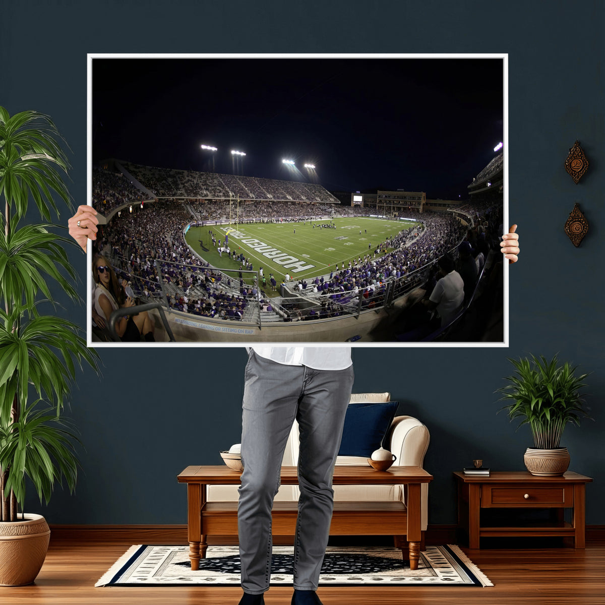 59222-PAN-FL-20X10 - TCU Horned Frogs Football Team Print - Fort Worth Amon G. Carter Stadium Wall Art Canvas Print.