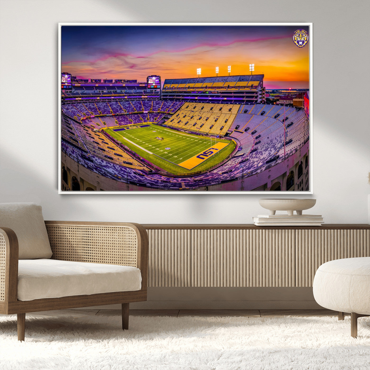 93538-MGV-CV-36X24-The Louisiana State University Tigers Football Team Print - Baton Rouge Tiger Stadium Wall Art