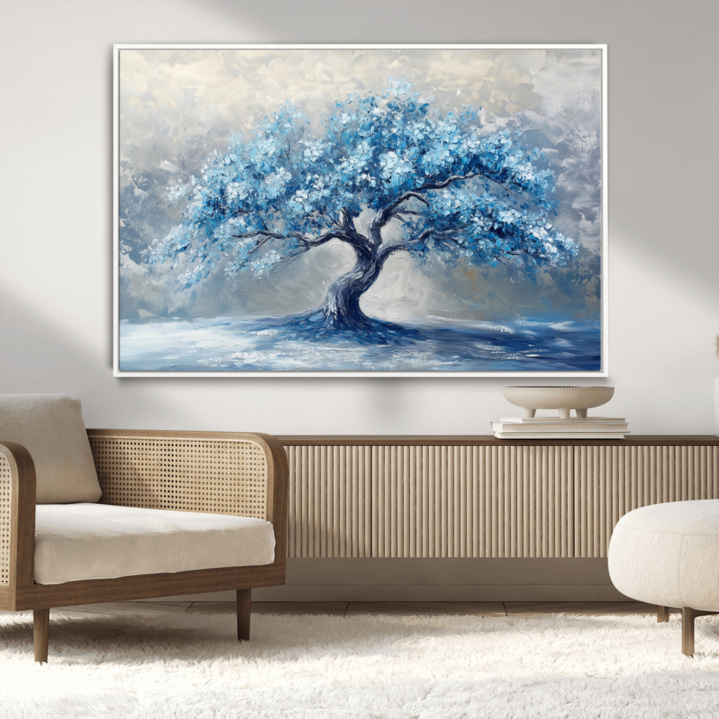 56105-MGV-CV-36X24-Abstract Blue Tree Art Canvas Print, Majestic Tree Wall Art Print for Farmhouse Decor