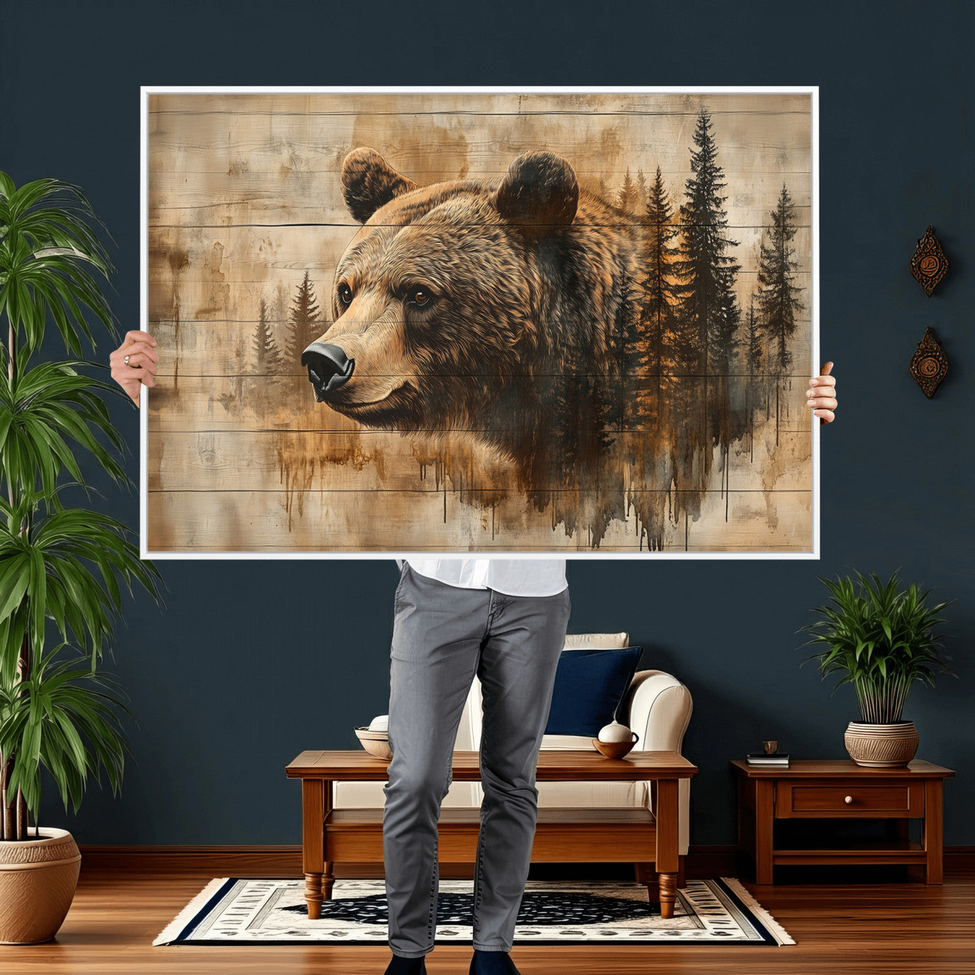 48378-MGV-CV-36X24 - Rustic Grizzly Bear Wall Art, Abstract Grizzly 399 Bear Wall Art Canvas Print - Woodland Wildlife