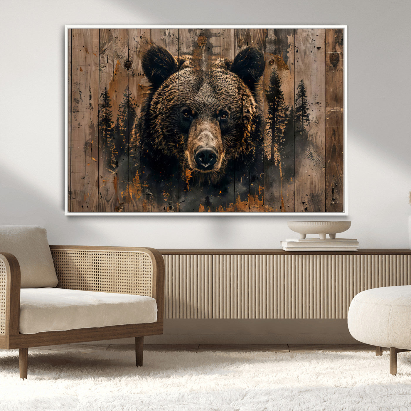 76998-MGV-FC-36X24_White-Rustic Grizzly 399 Wall Art | Triptych Canvas Print | Rustic Cabin Wall Decor | Perfect for