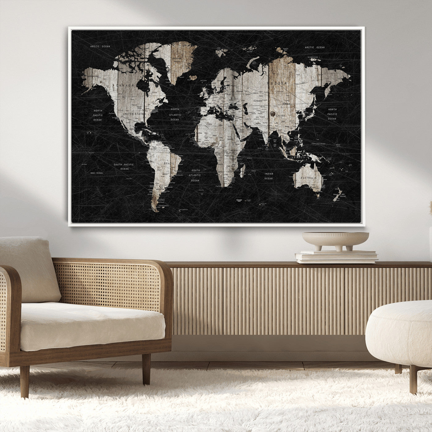 -Push Pin World Map Canvas Print – Framed Travel Map Wall Art for Couples, Anniversary Gift, Modern Home or Office Decor