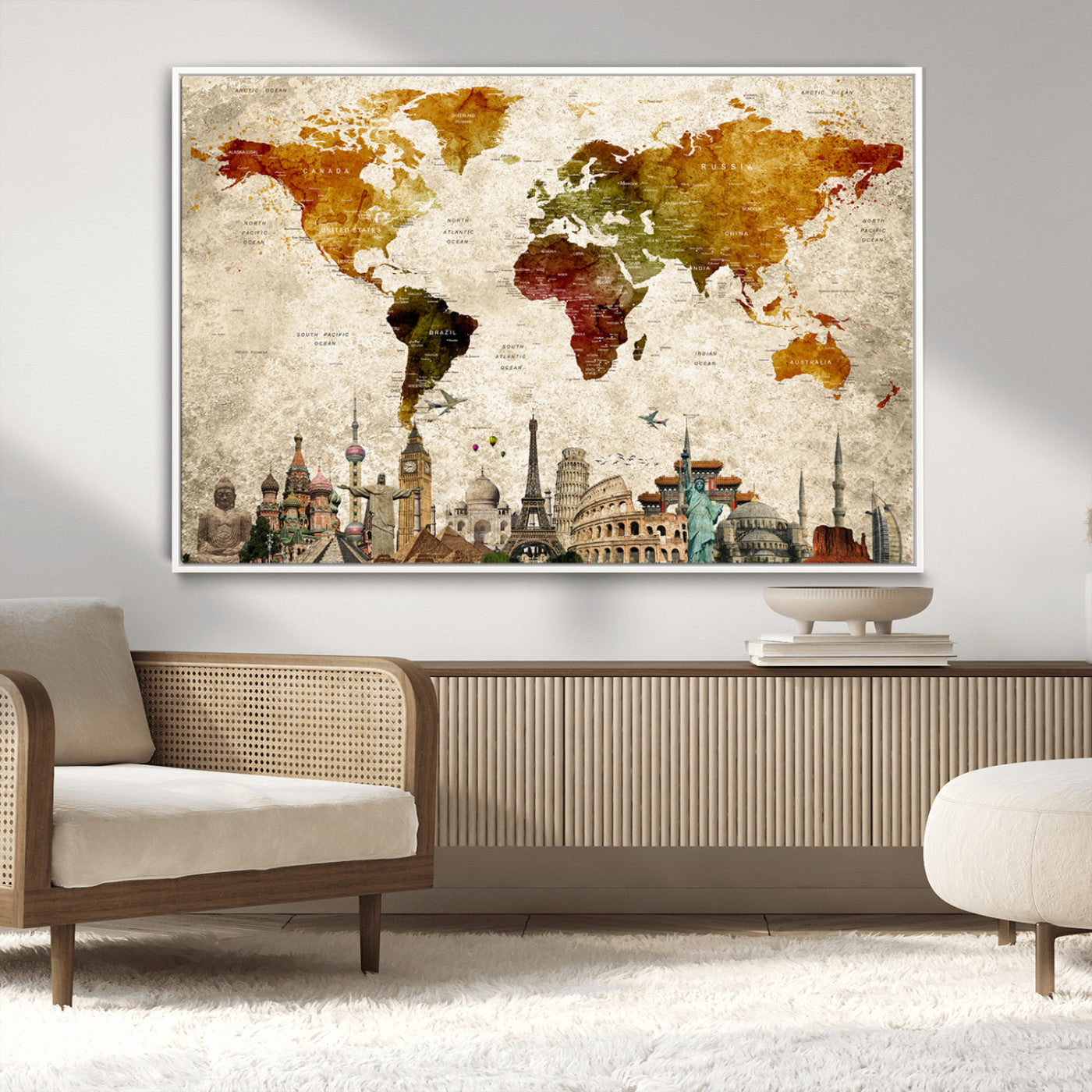 40637-MGV-CV-36X24-Push Pin World Map Canvas Print – Framed Travel Map Wall Art for Couples, Anniversary Gift, Modern Home or Office Decor