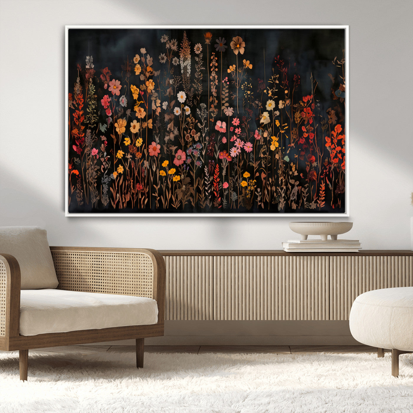 AbstFLF-MGV-CV-36X24-Large Floral Painting Print Illustration Flowers Canvas Wall Art Botanical Wall Decor Modern