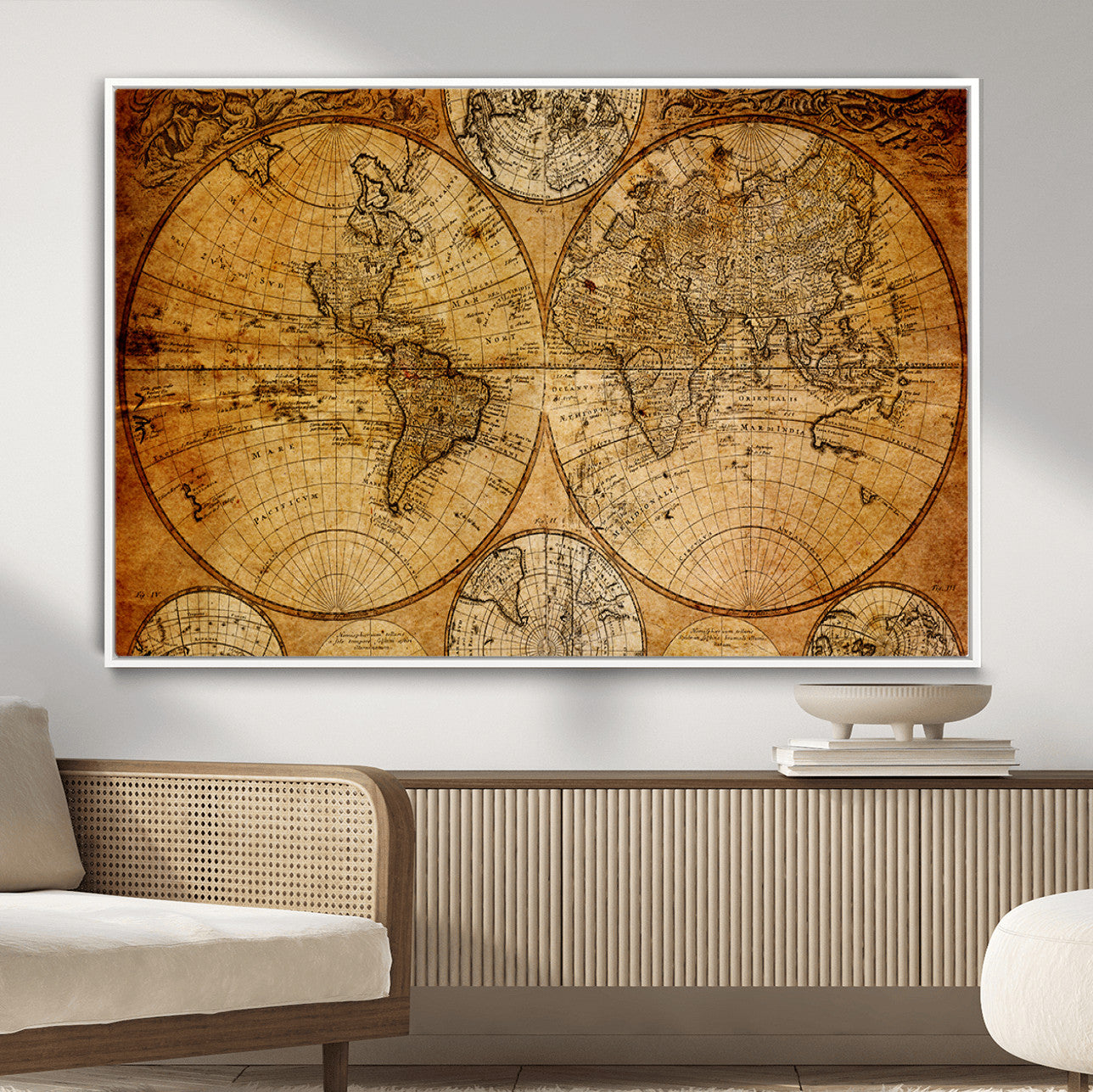 25517-MGV-FC-36X24 - Vintage World Map Canvas Print – Antique Push Pin Travel Map, Framed Wall Art for Home or Office Decor