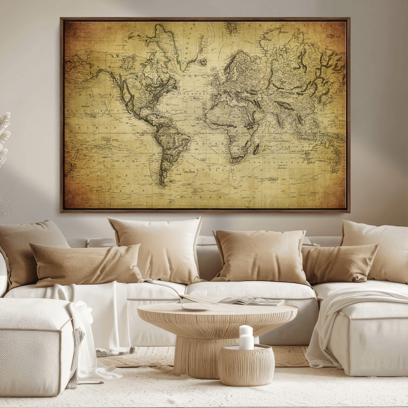 55170-MGV-FC-36X24_Walnut-Push Pin World Map Canvas Print – Travel Tracker Wall Art for Couples, Perfect Anniversary Gift for Home or Office Decor