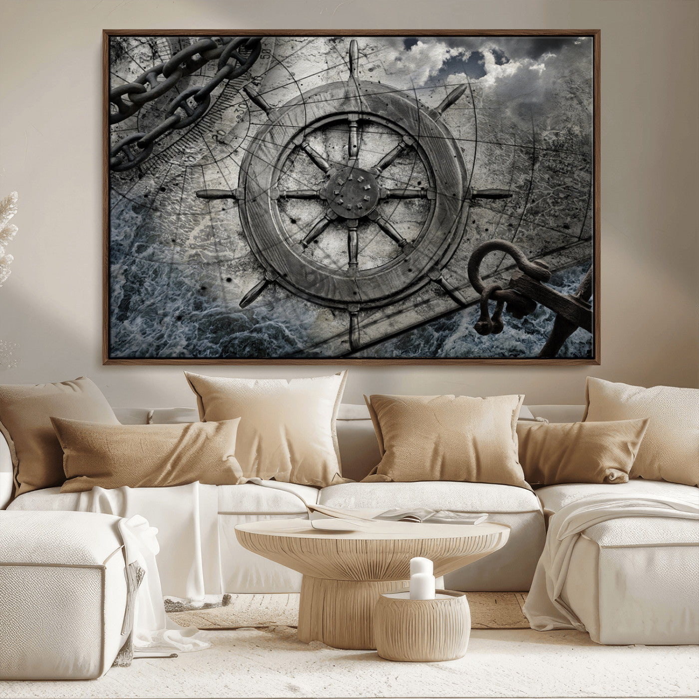 -Ship Steering Wheel Vintage Wall Art Canvas Print