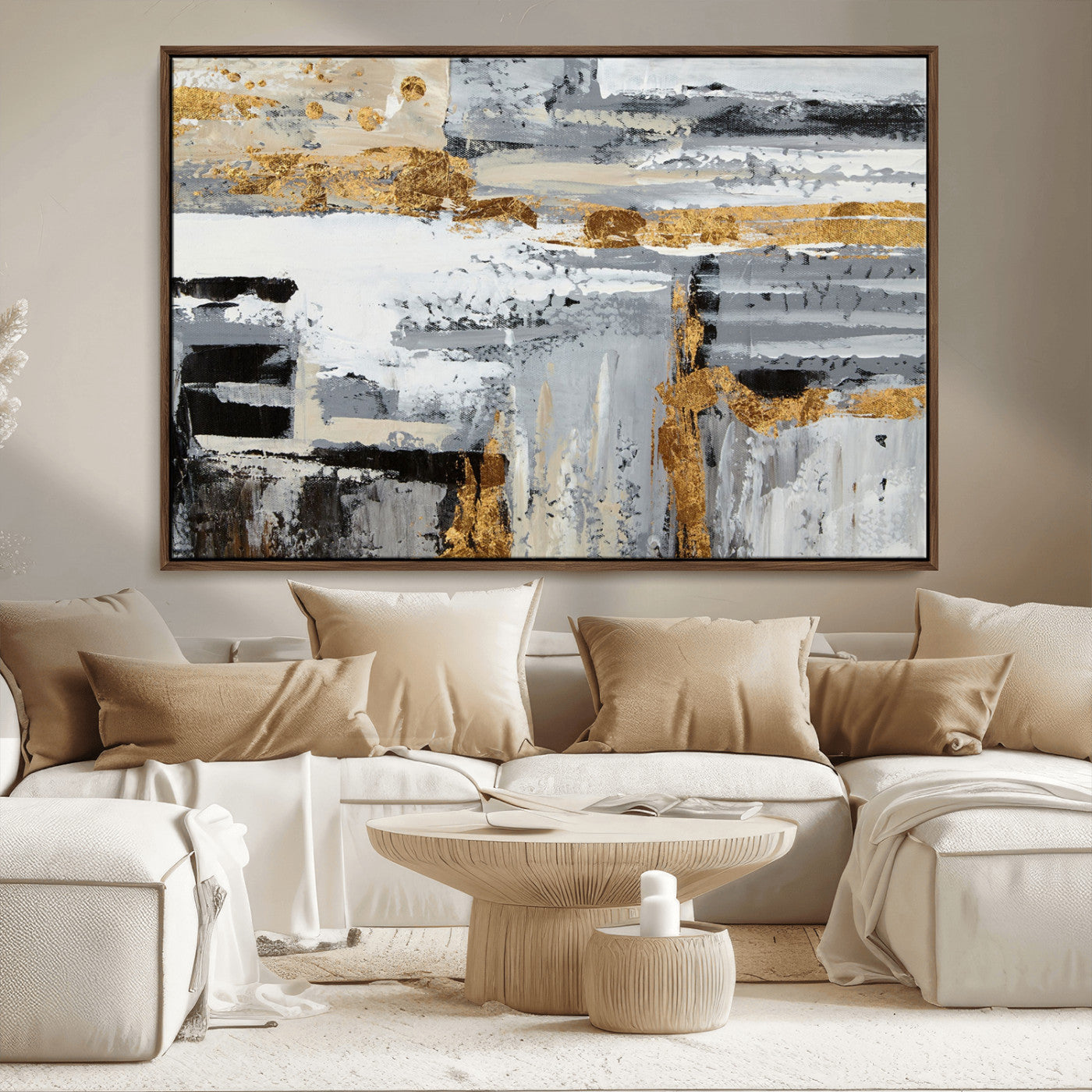 43177-MGV-FC-36X24_Walnut-Abstract Painting Canvas Wall Art Print Paint Drip Art Brush Strokes Gray Artwork