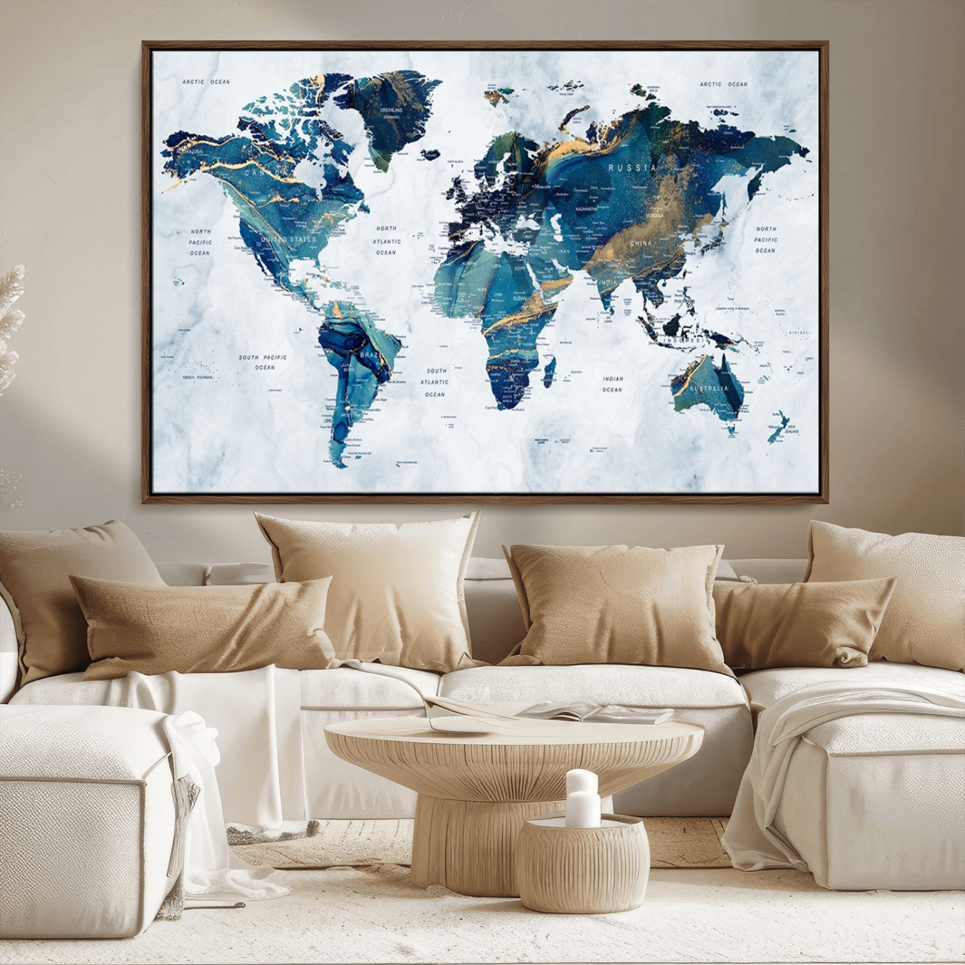 53819-MGV-CV-36X24-Push Pin World Map Canvas Print – Framed Travel Map Wall Art for Couples, Anniversary Gift, Modern Home or Office Decor