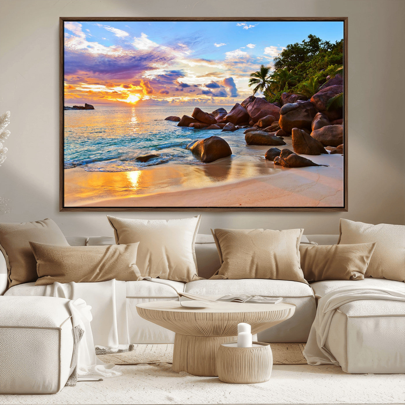 43209-MGV-FC-36X24_Walnut-Tropical Island Beach Sunset Canvas Print