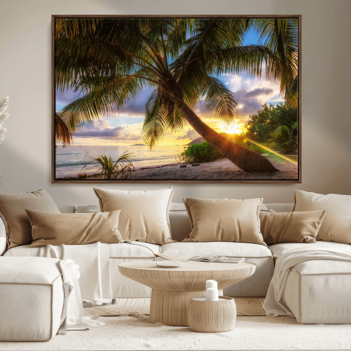49751-MGV-FC-36X24_Walnut-Tropical Island Sunset on the Beach Palms Wall Art Canvas Print