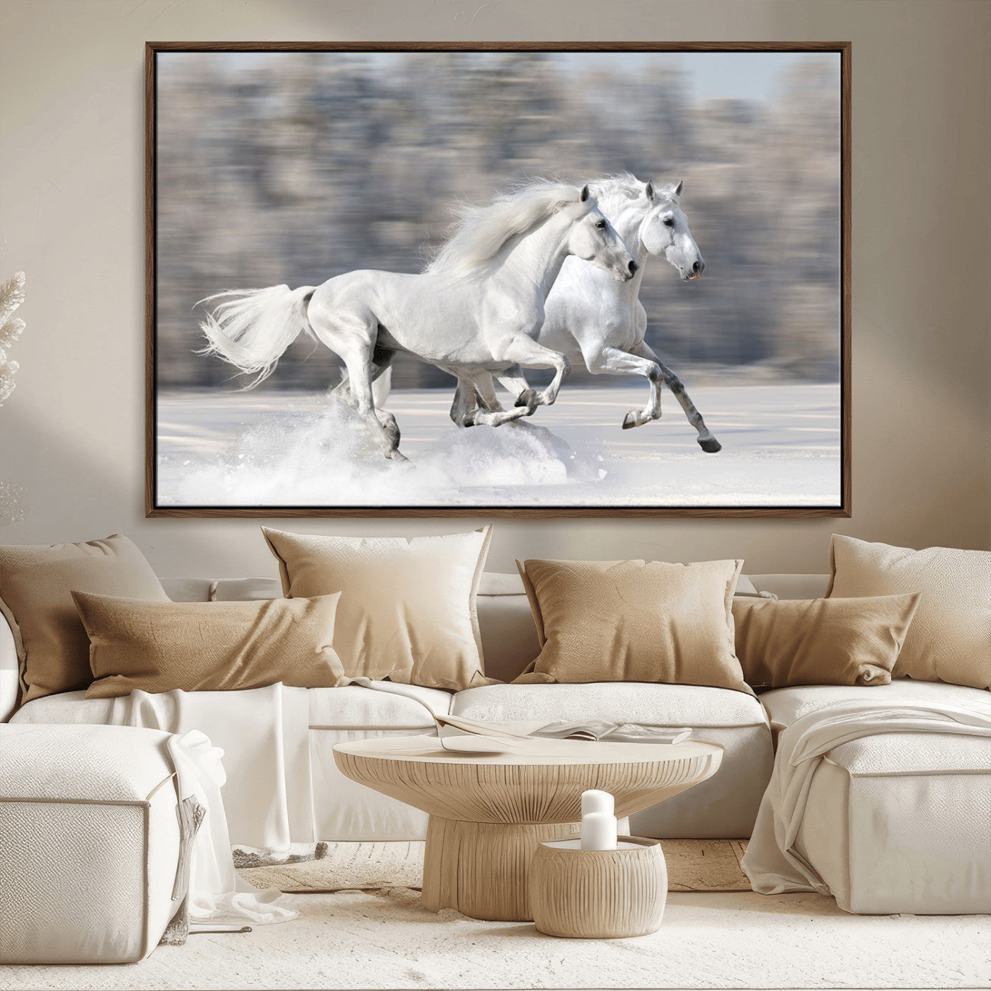 -The White Horses Wall Art, Framed White Horses Wall Art Canvas Print