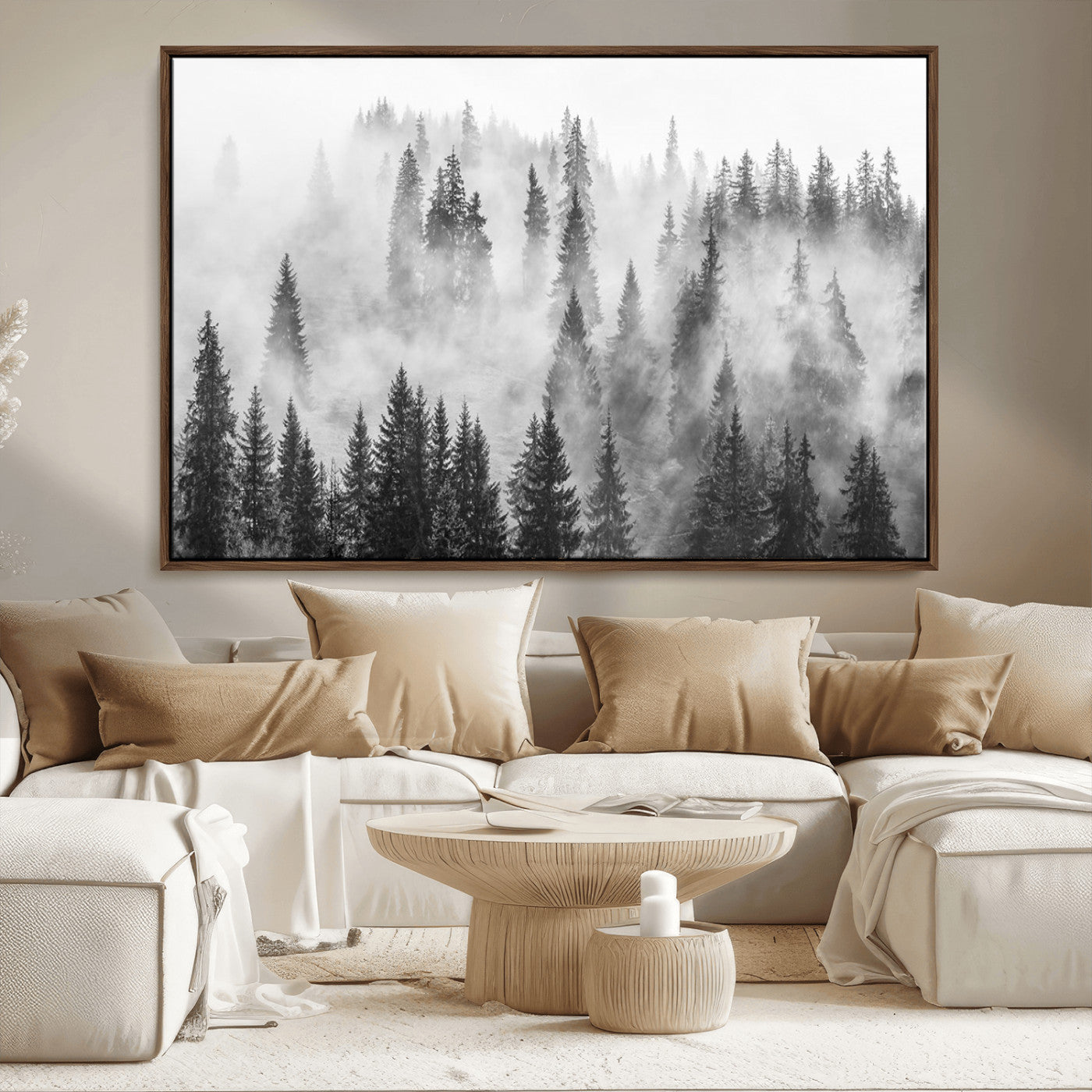 -Forest Wall Art Print | Foggy Pine Forest Canvas Wall Art - Black and White Nature Decor for Living Room, Office