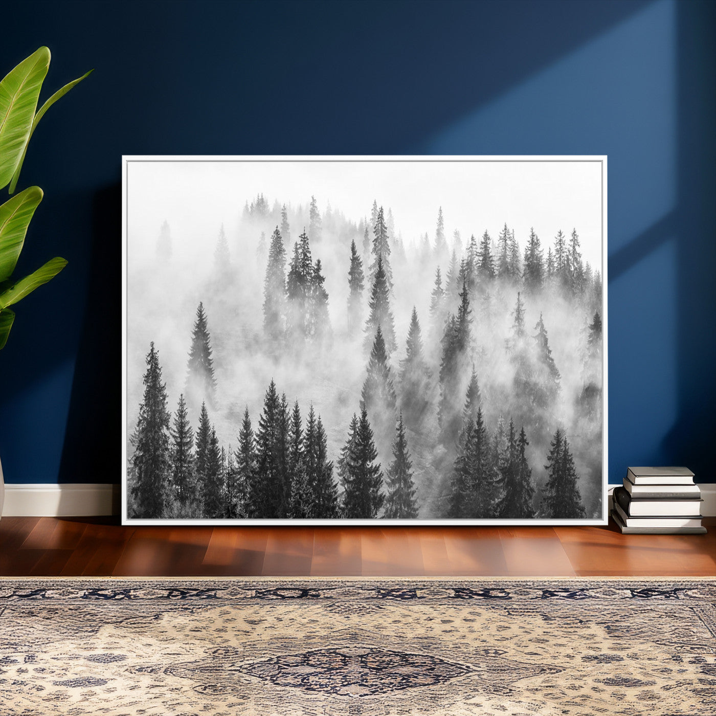 10422-MGV-CV-36X24 - Forest Wall Art Print | Foggy Pine Forest Canvas Wall Art - Black and White Nature Decor for Living