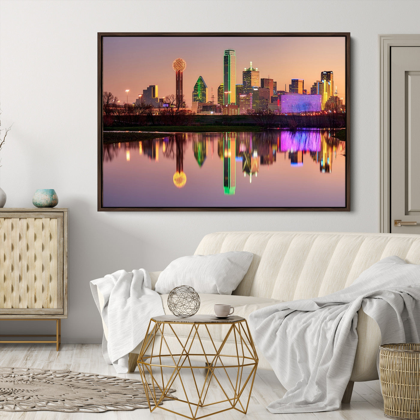 -Colorful Dallas City Lights Night Skyline Wall Art Print Dallas Cityscape Canvas Print Dallas